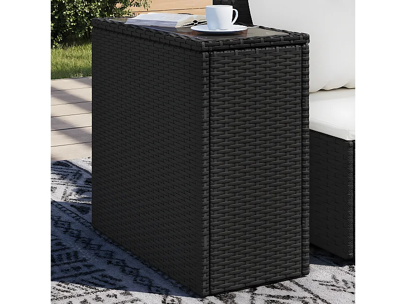 Mesa de apoio jardim c/ tampo vidro 58x27,5x55 cm vime PE preto PT826836