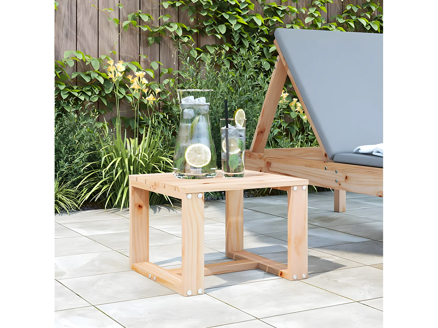 Mesa auxiliar de jardín madera maciza de pino 40x38x28,5 cm ES436950