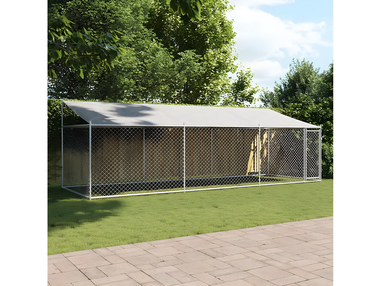 Jaula para cão com telhado/porta 6x2x2 m aço galvanizado cinza PT166777