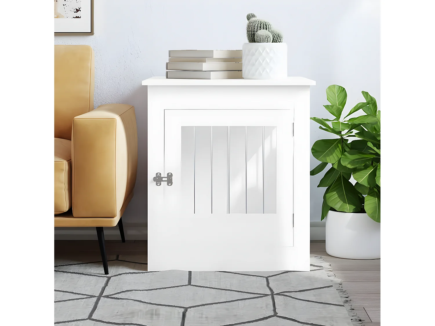 Meuble de cage pour chiens blanc 64,5x80x71cm bois d'ingénierie RG3Q56012