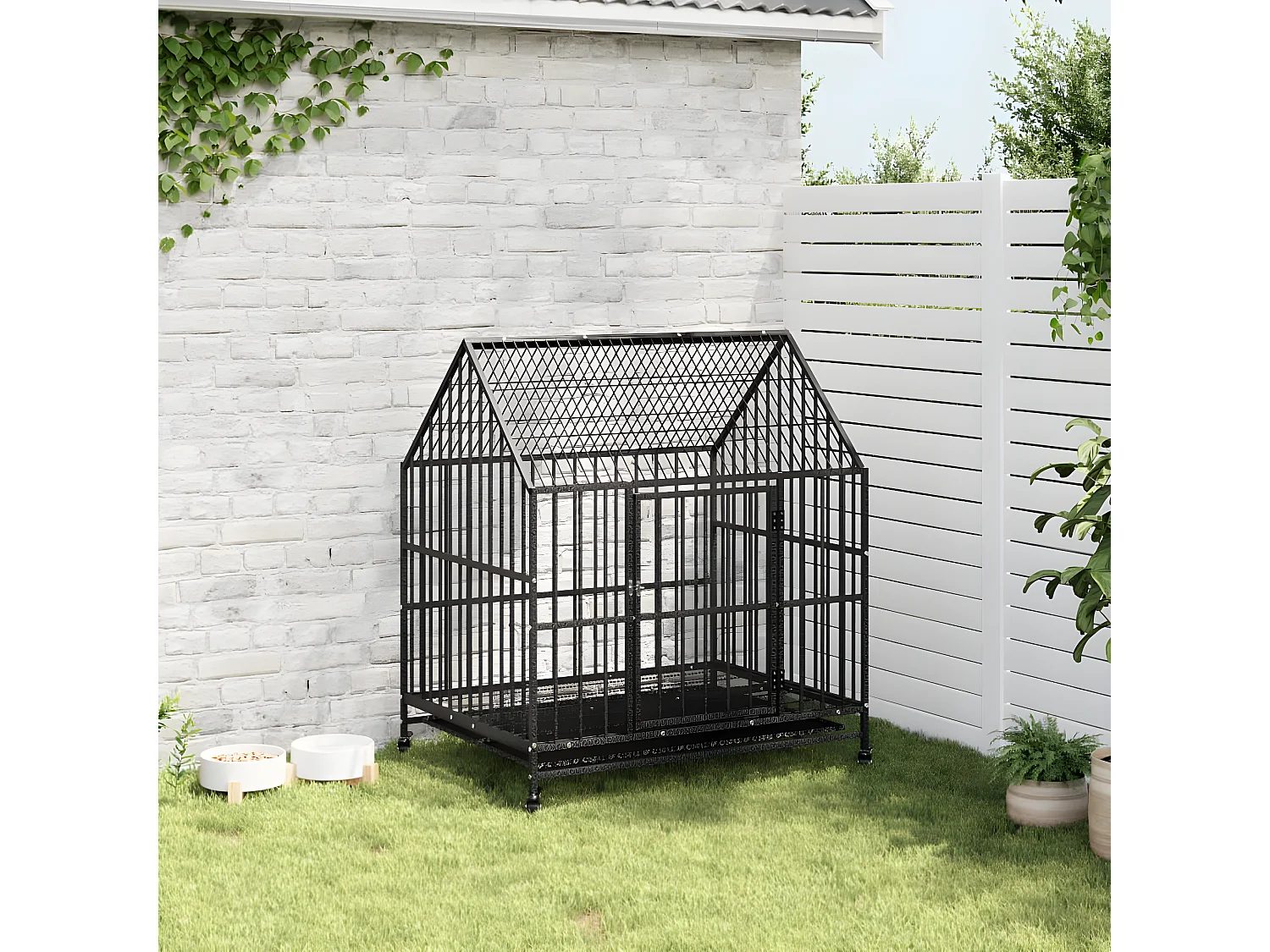 Jaula para perros con ruedas acero galvanizado negro ES595096