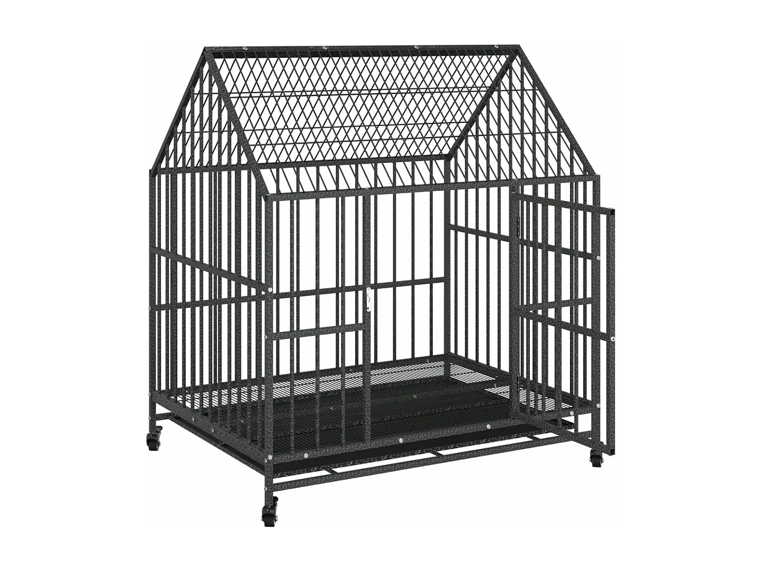 Jaula para perros con ruedas acero galvanizado negro ES595096