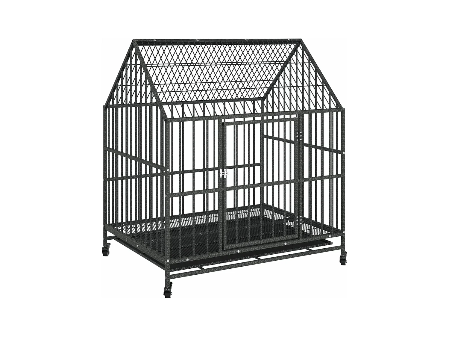 Cage pour chien avec roues noir gris acier galvanisé RG3Q14814