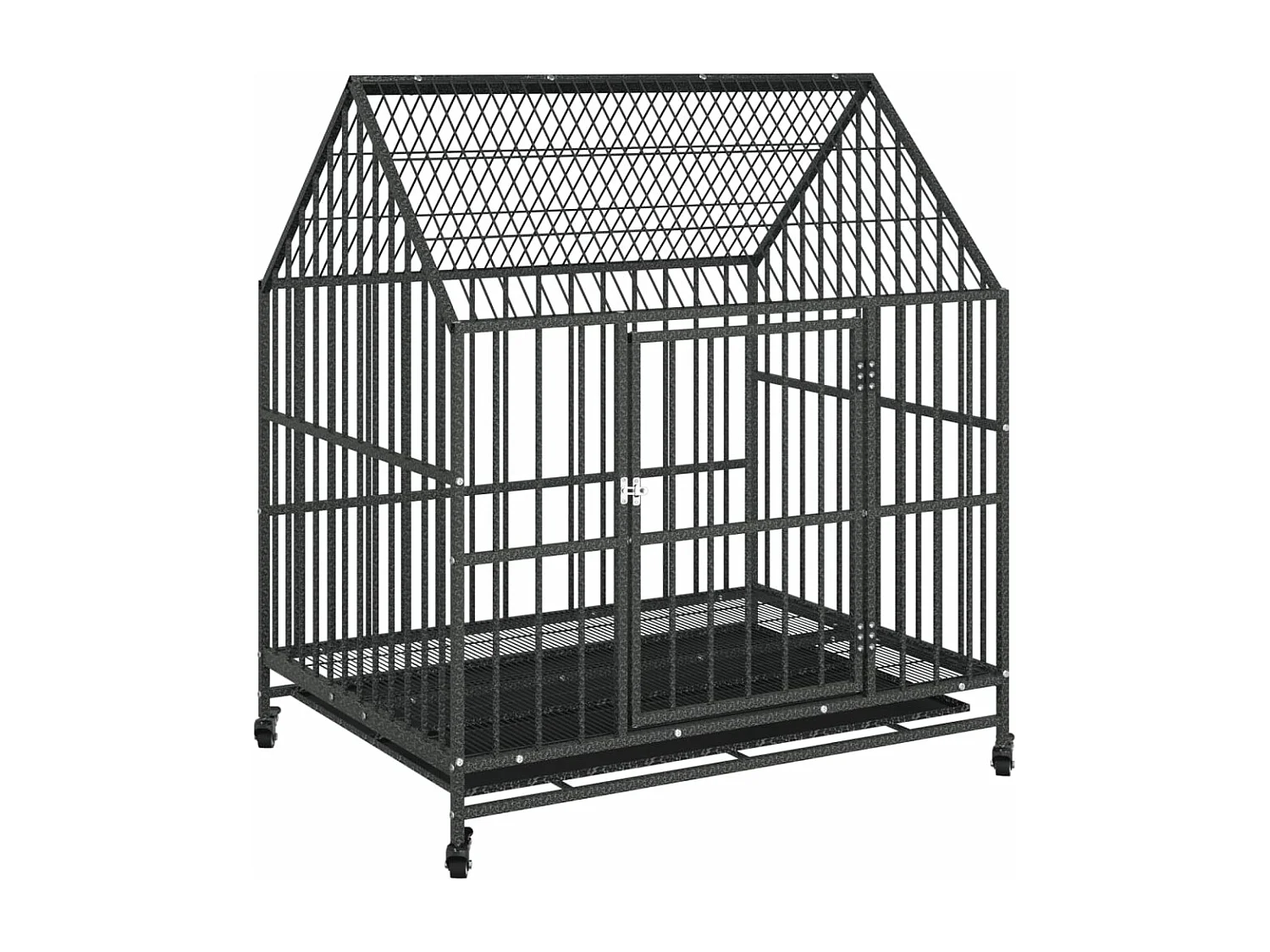 Cage pour chien avec roues noir gris acier galvanisé RG3Q14814