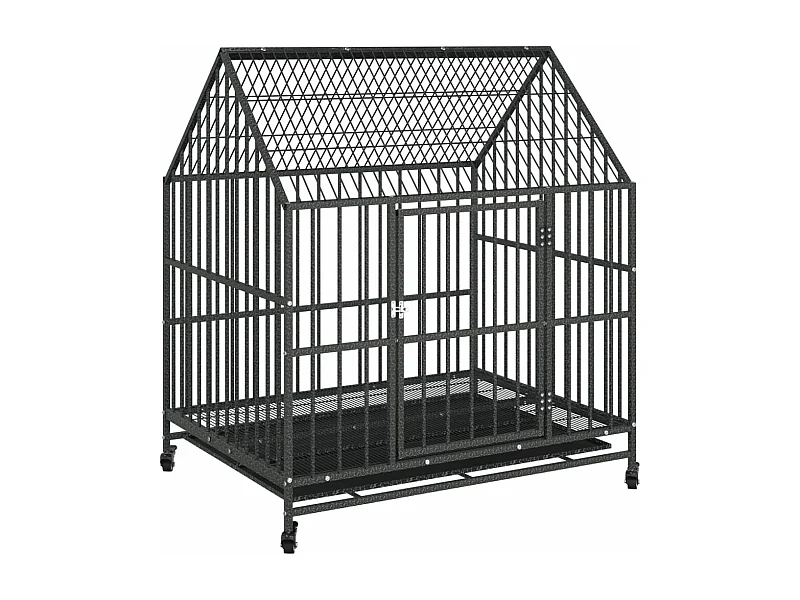 Cage pour chien avec roues noir gris acier galvanisé RG3Q14814