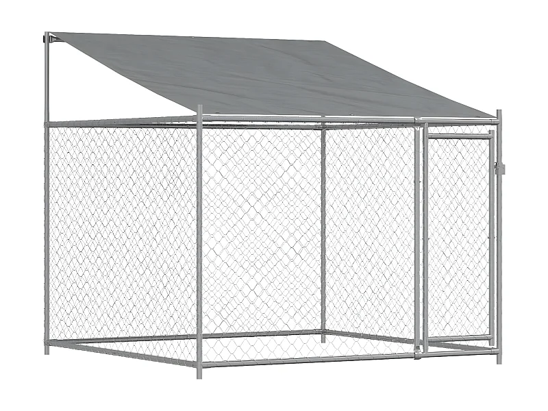 Jaula para cão com telhado/porta 2x2x2 m aço galvanizado cinza PT377647