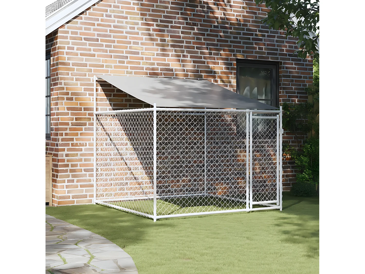 Jaula para cão com telhado/porta 2x2x2 m aço galvanizado cinza PT377647