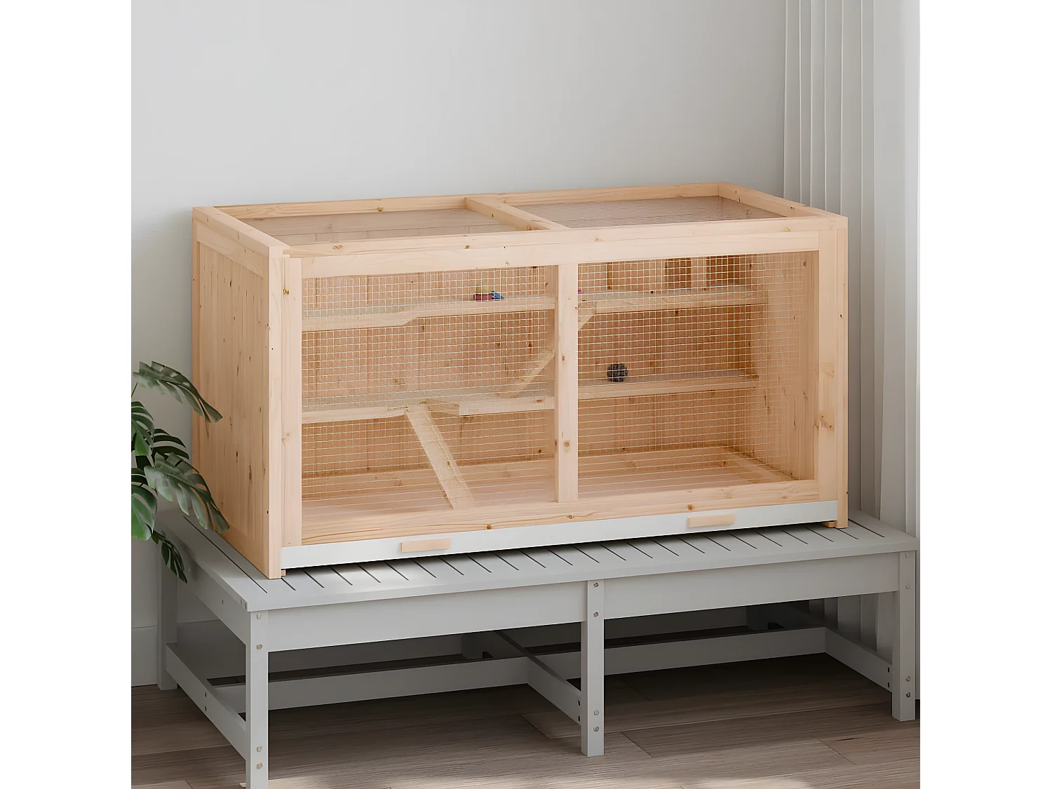Cage à hamster 89,5x45x45 cm bois massif de sapin RG3Q27456
