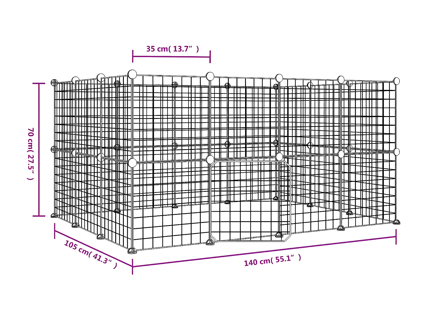 Jaula para mascotas de 28 paneles puerta acero negro 35x35 cm ES144050