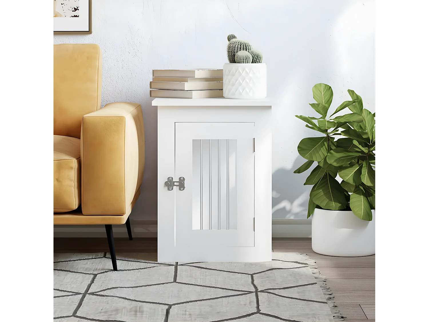 Meuble de cage pour chiens blanc 45x62x59 cm bois d'ingénierie RG3Q84053