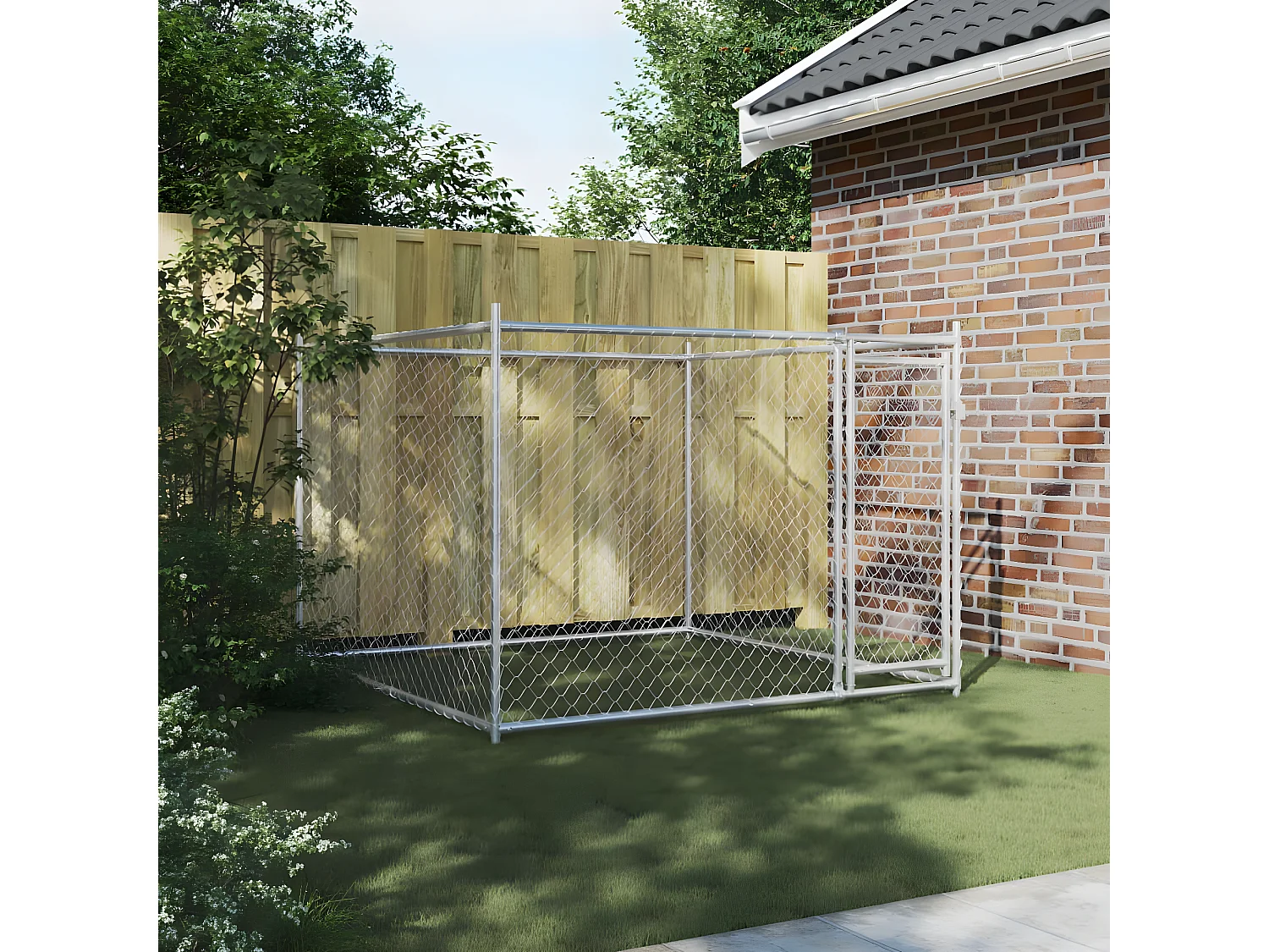 Jaula para cão com porta 2x2x1,5 m aço galvanizado cinzento PT268277