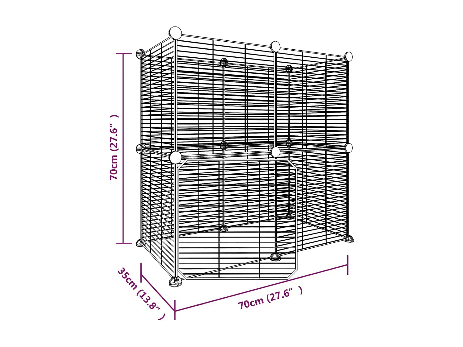 Gaiola p/ animais de 12 painéis c/porta 35x35 cm aço preto PT717751