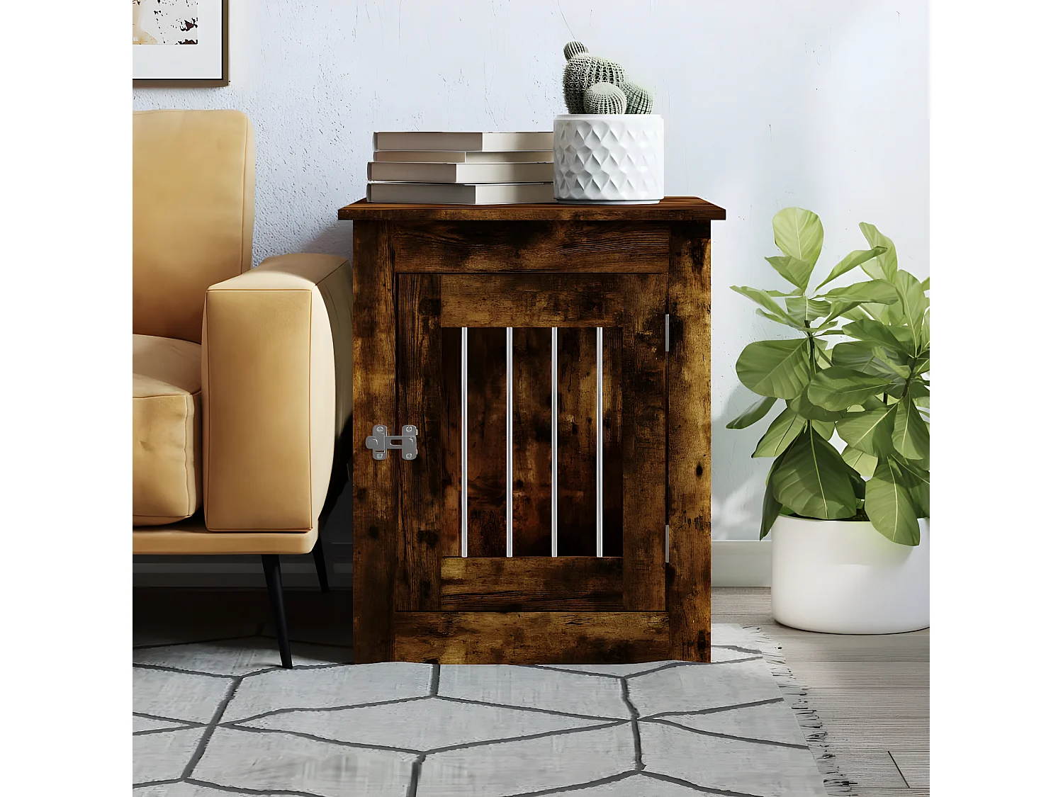 Meuble de cage pour chiens chêne fumé 55x75x65 cm RG3Q52351