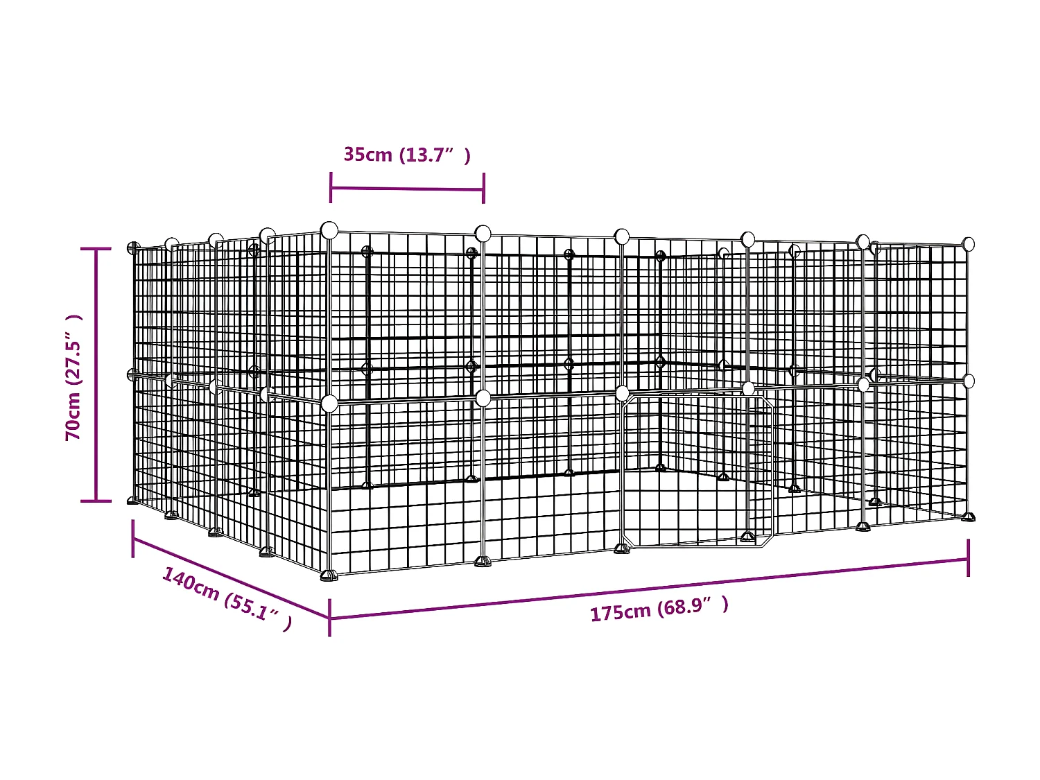 Jaula para mascotas de 36 paneles puerta acero negro 35x35 cm ES456749