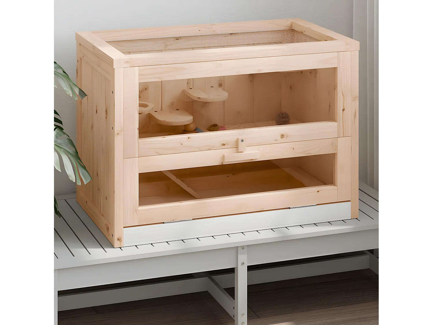 Gaiola para hamster 60x35,5x42 cm madeira de abeto maciça PT148508