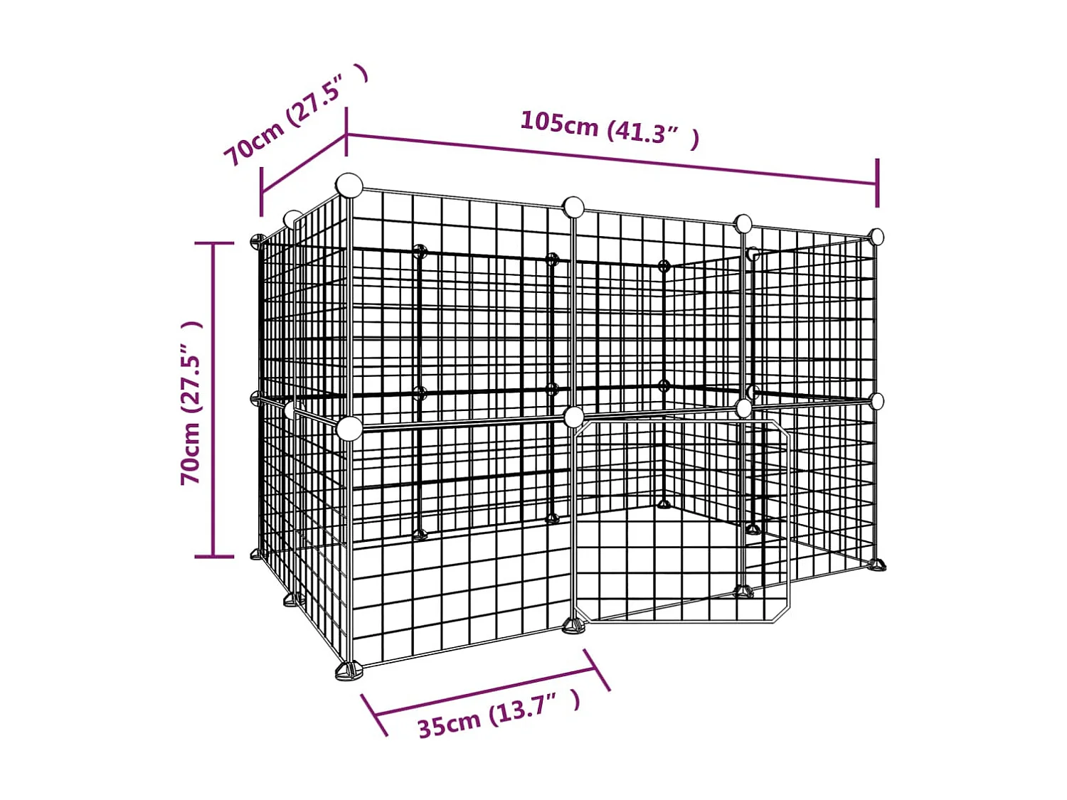 Cage animaux de compagnie à 20 panneaux et porte Noir 35x35 cm RG3Q42124