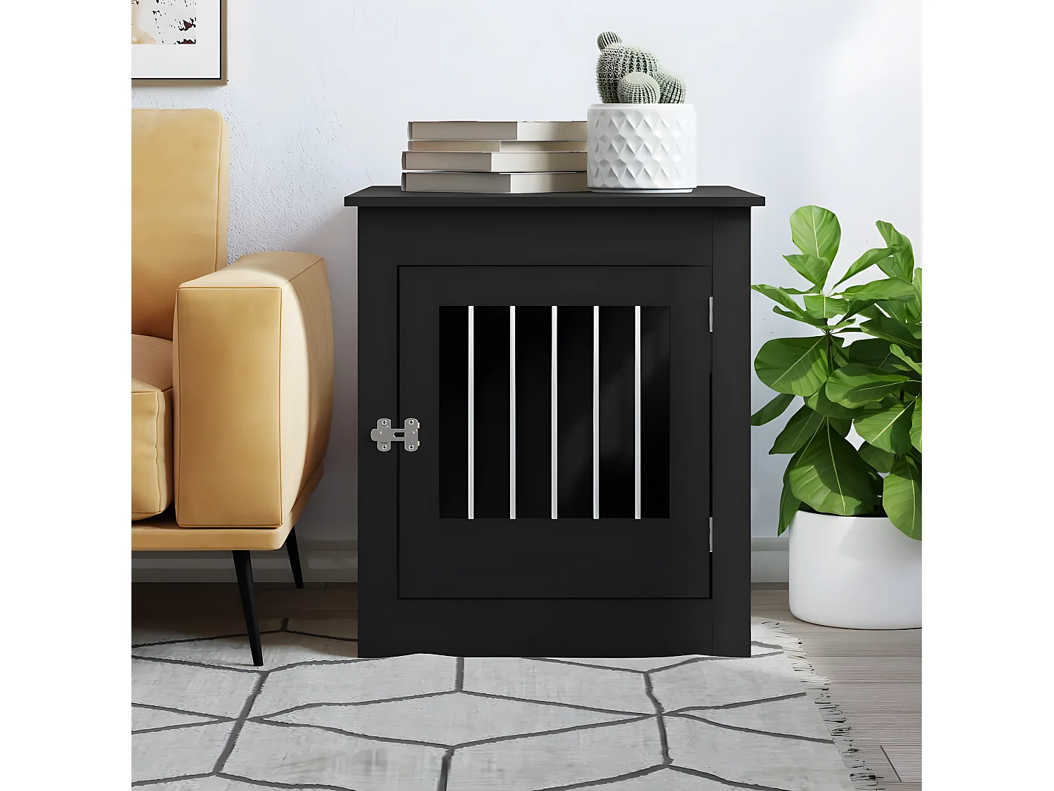 Meuble de cage pour chiens noir 64,5x80x71 cm bois d'ingénierie RG3Q78527