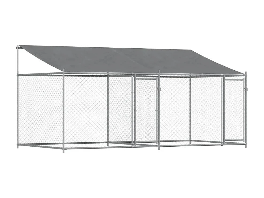 Jaula para cão com telhado/portas 4x2x2 m aço galvanizado cinza PT732533
