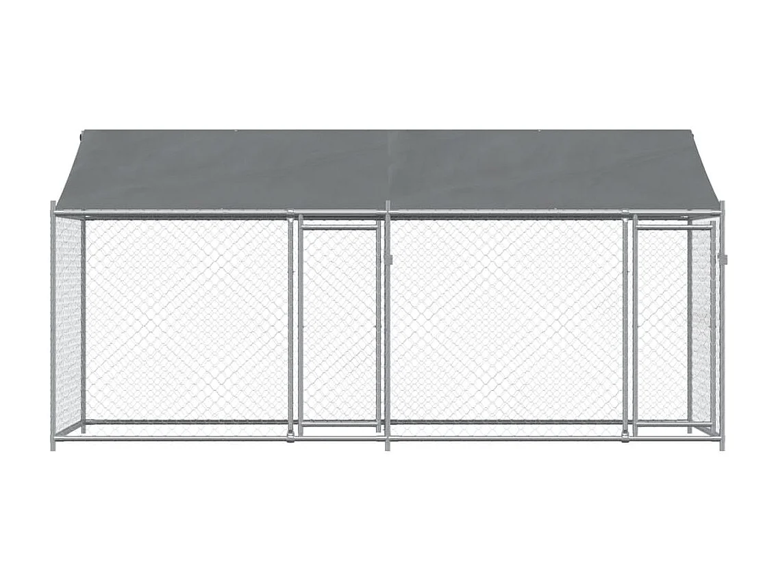 Jaula para cão com telhado/portas 4x2x2 m aço galvanizado cinza PT732533