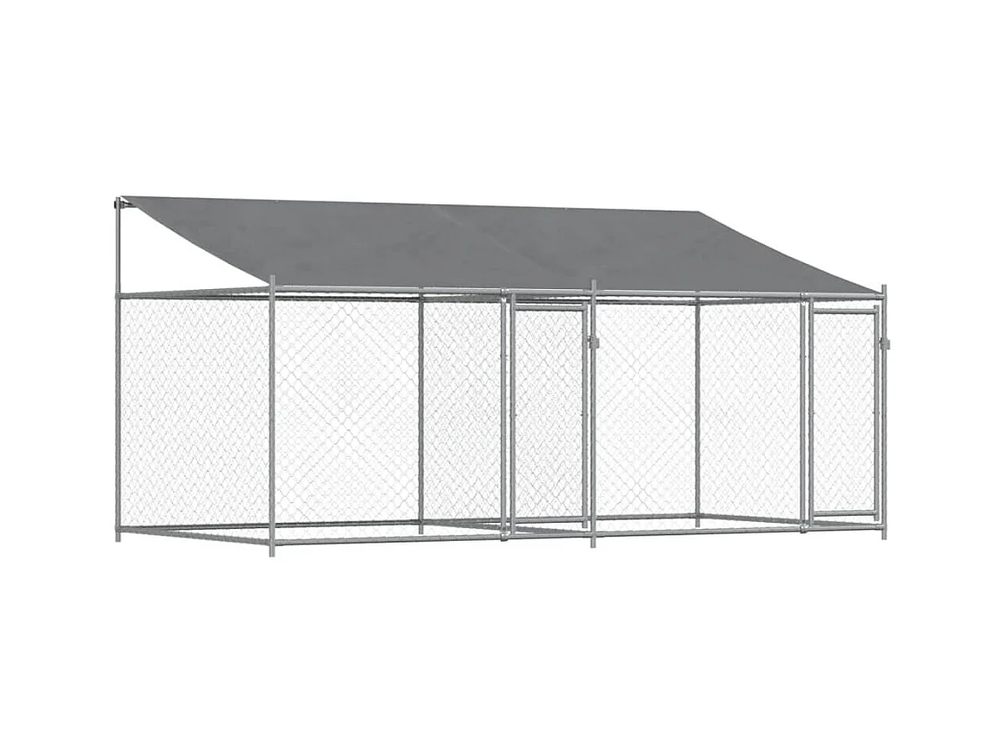 Cage pour chien avec toit et portes gris 4x2x2m acier galvanisé RG3Q25180