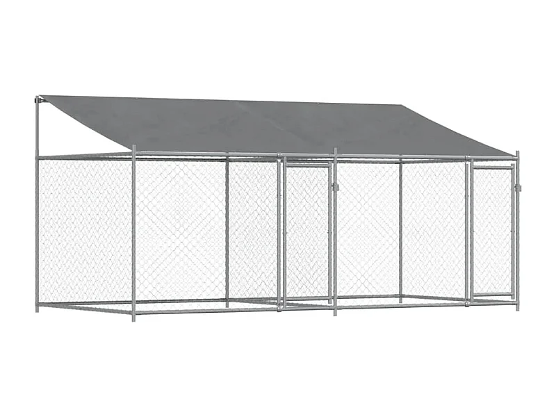 Cage pour chien avec toit et portes gris 4x2x2m acier galvanisé RG3Q25180