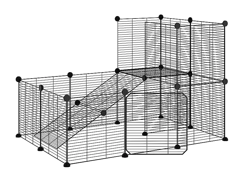Gaiola p/ animais de 20 painéis c/ porta 35x35 cm aço preto PT506545