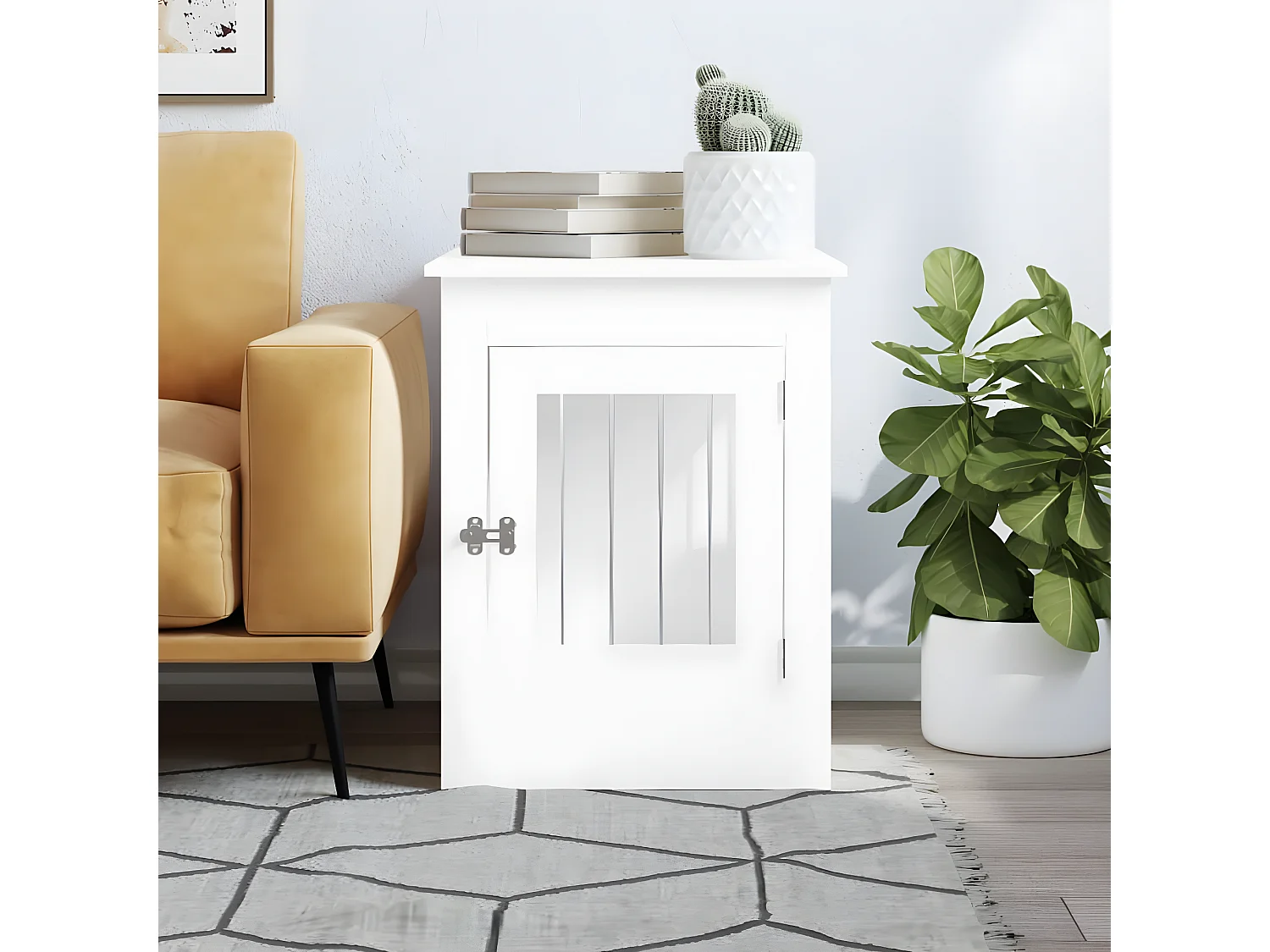 Jaula para perros madera de ingeniería blanco 55x80x68 cm ES735740