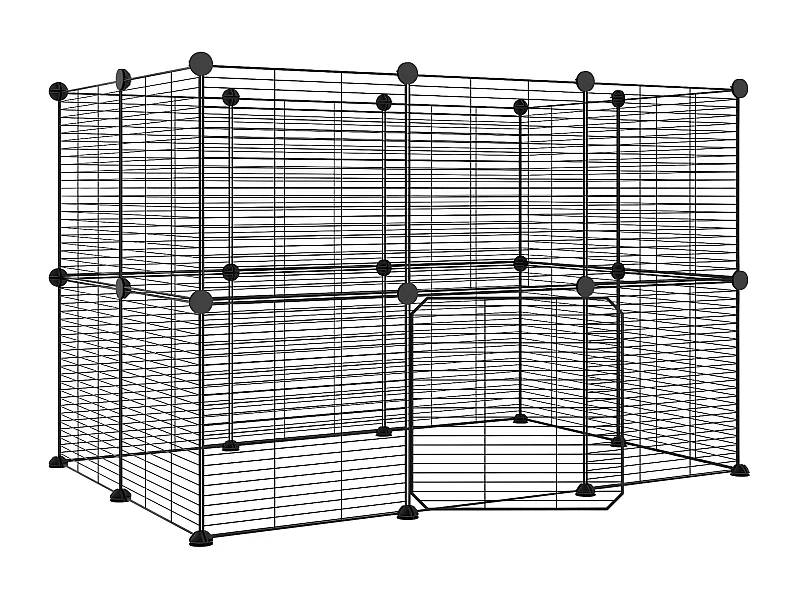 Gaiola p/ animais de 20 painéis c/ porta 35x35 cm aço preto PT334127