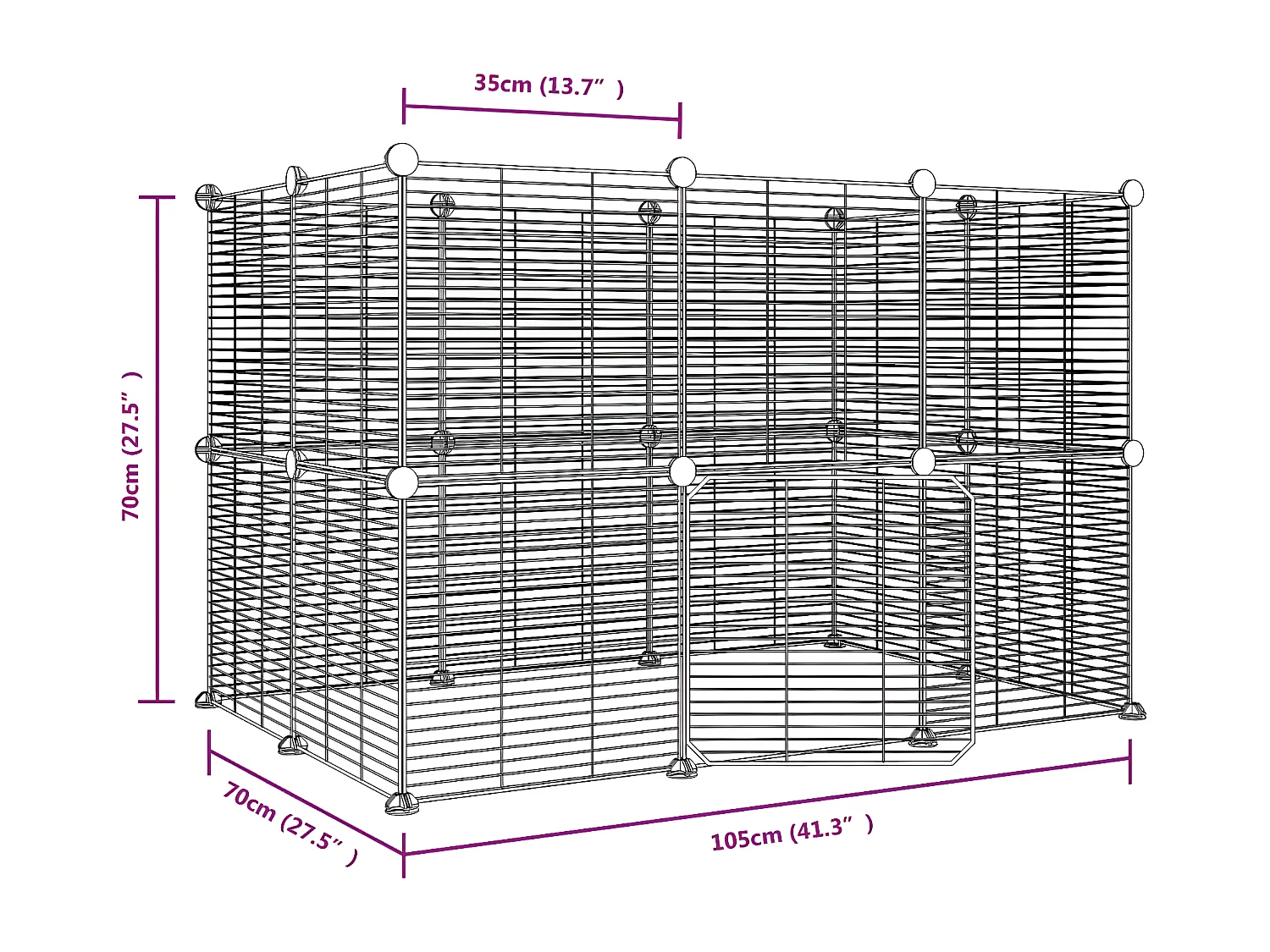 Cage animaux de compagnie à 20 panneaux et porte Noir 35x35 cm RG3Q12924