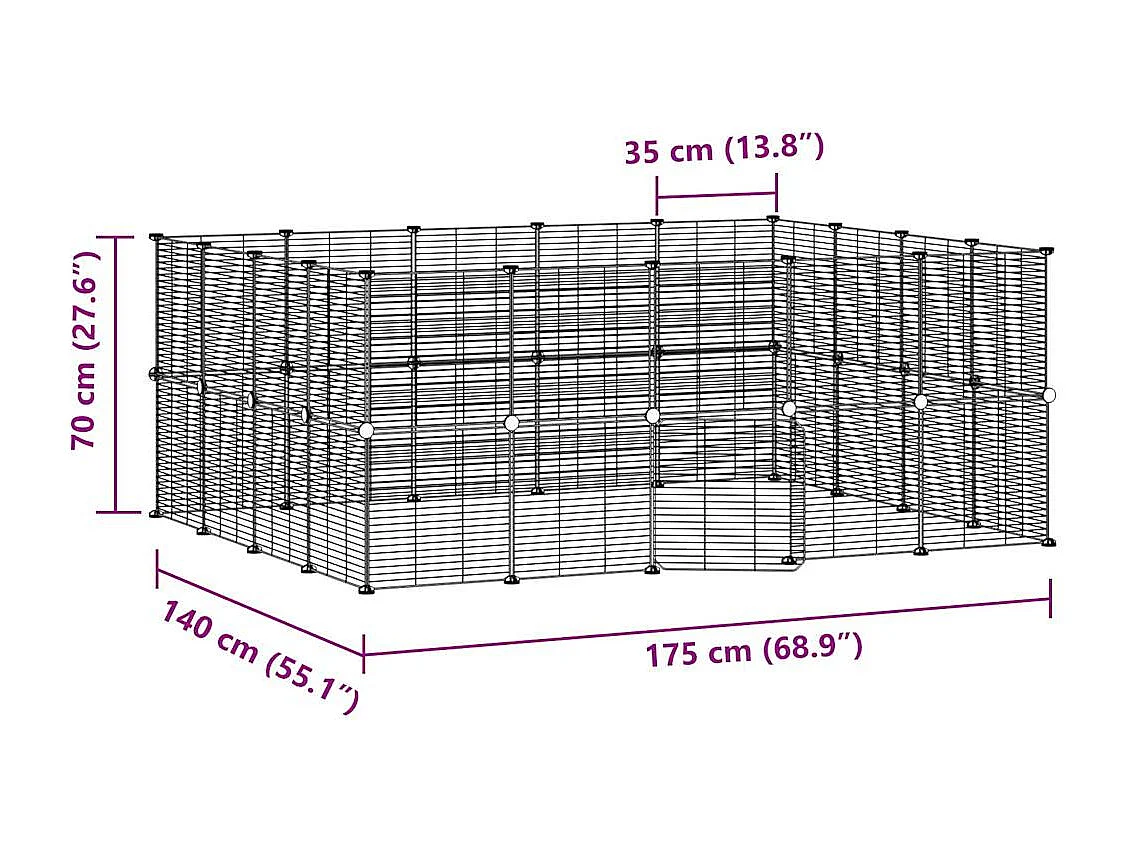 Cage animaux de compagnie à 36 panneaux et porte Noir 35x35 cm RG3Q25851
