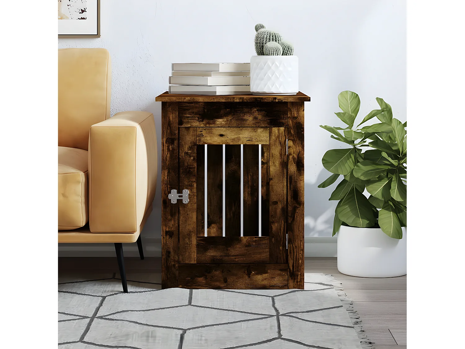 Meuble de cage pour chiens chêne fumé 55x80x68 cm RG3Q48212