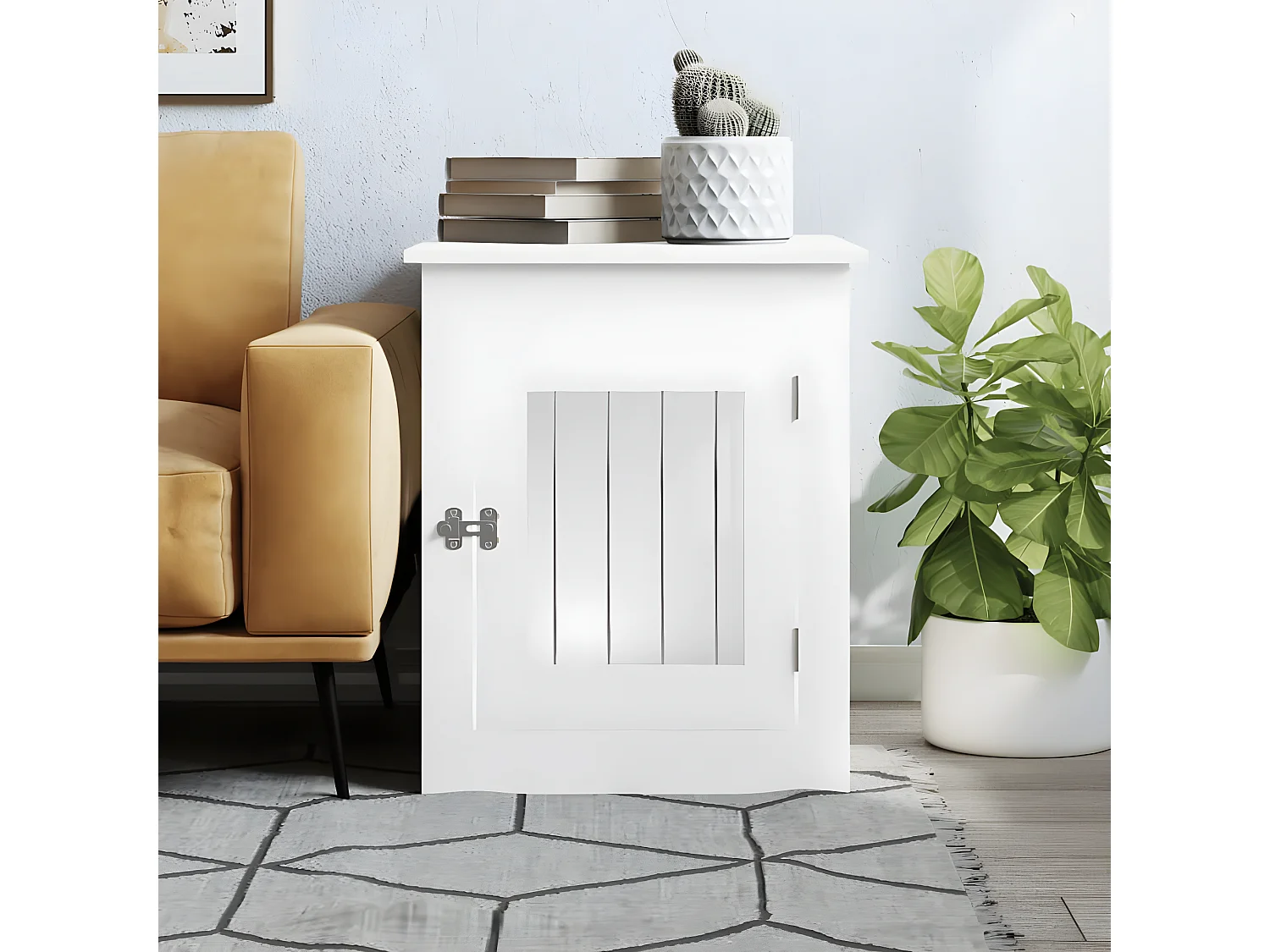 Jaula para perros madera de ingeniería blanco 55x75x65 cm ES433657