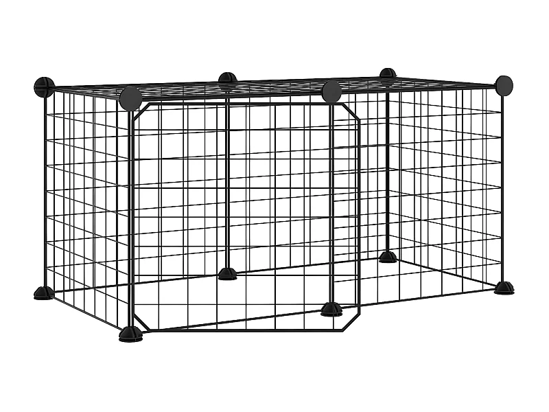 Gaiola p/ animais de 8 painéis c/ porta 35x35 cm aço preto PT878068