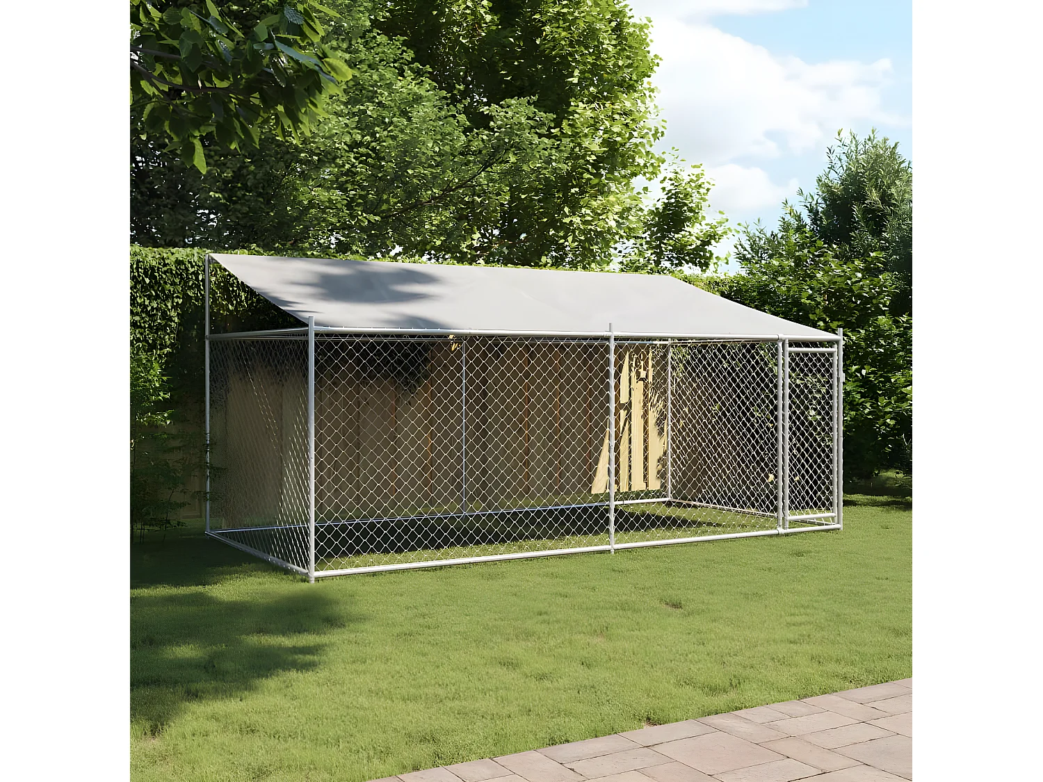 Jaula para cão com telhado/porta 4x2x2 m aço galvanizado cinza PT630919