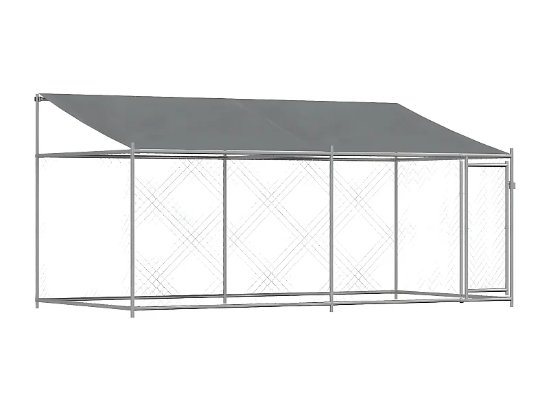 Cage pour chien avec toit et porte gris 4x2x2 m acier galvanisé RG3Q32979