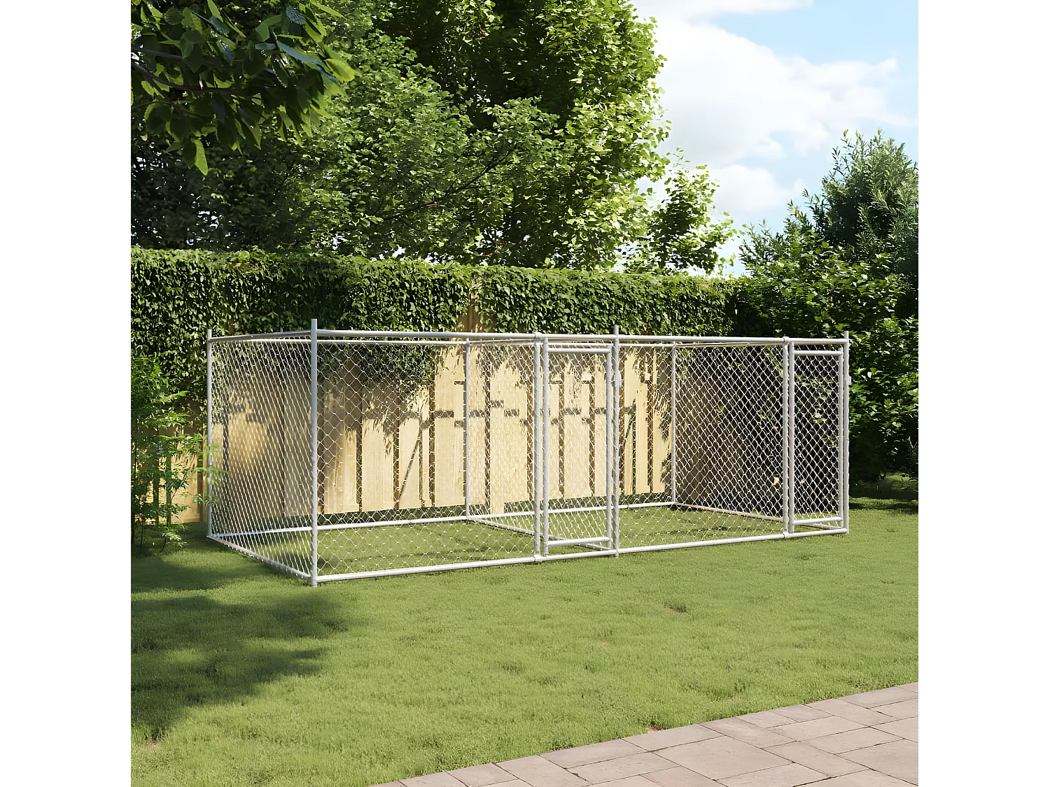 Jaula para cão com portas 4x2x1,5 m aço galvanizado cinzento PT984172