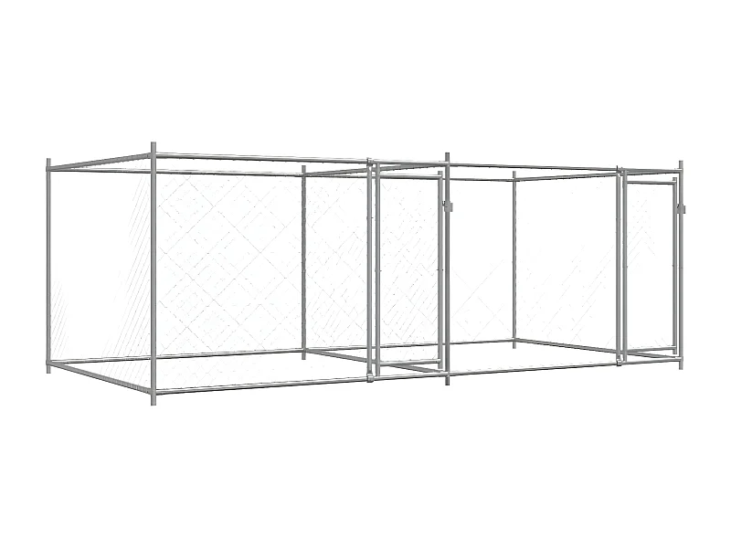 Cage pour chien avec portes gris 4x2x1,5 m acier galvanisé RG3Q18676