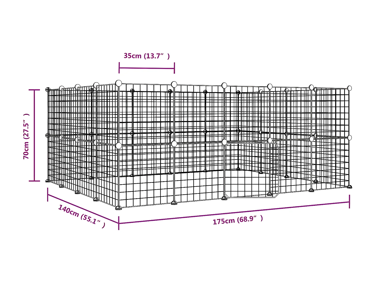 Jaula para mascotas de 52 paneles puerta acero negro 35x35 cm ES990094