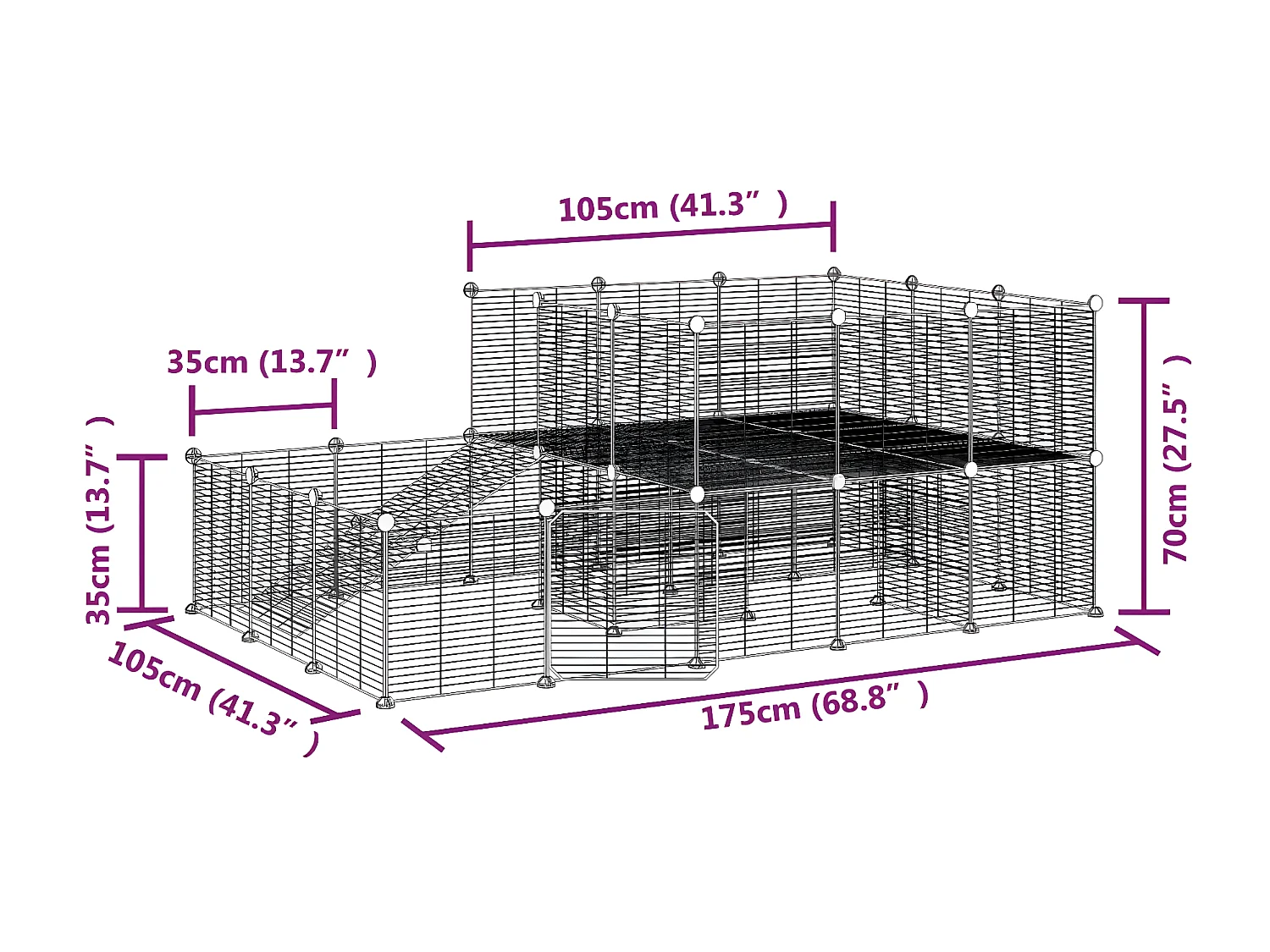 Cage animaux de compagnie à 44 panneaux et porte Noir 35x35 cm RG3Q69605