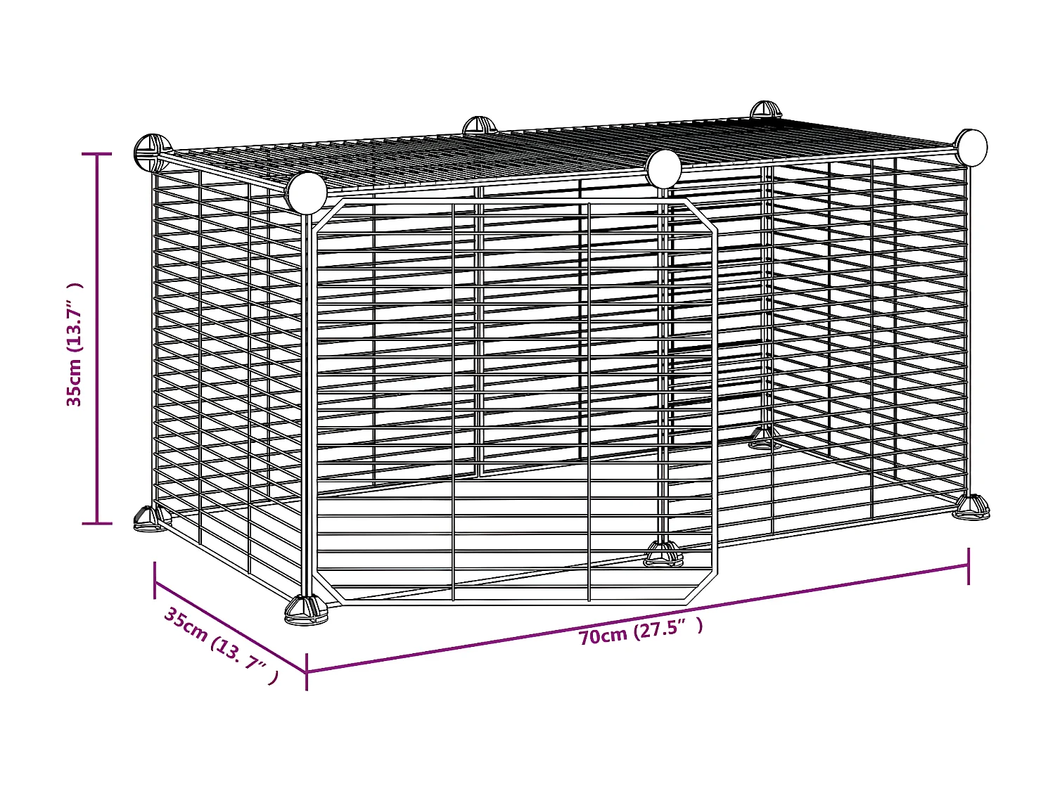 Gaiola p/ animais de 8 painéis c/ porta 35x35 cm aço preto PT499647