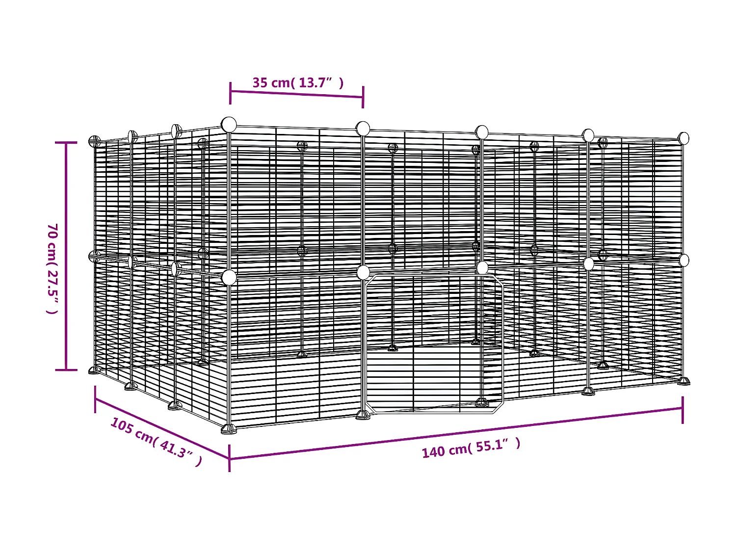 Cage animaux de compagnie à 28 panneaux et porte Noir 35x35 cm RG3Q40837