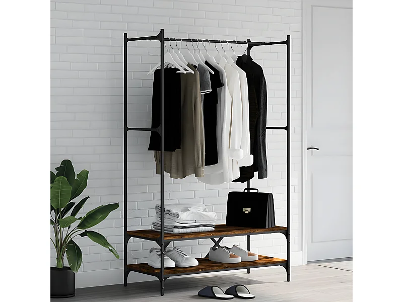 Porte-vêtements avec étagères chêne fumé bois d'ingénierie WVGQ3018