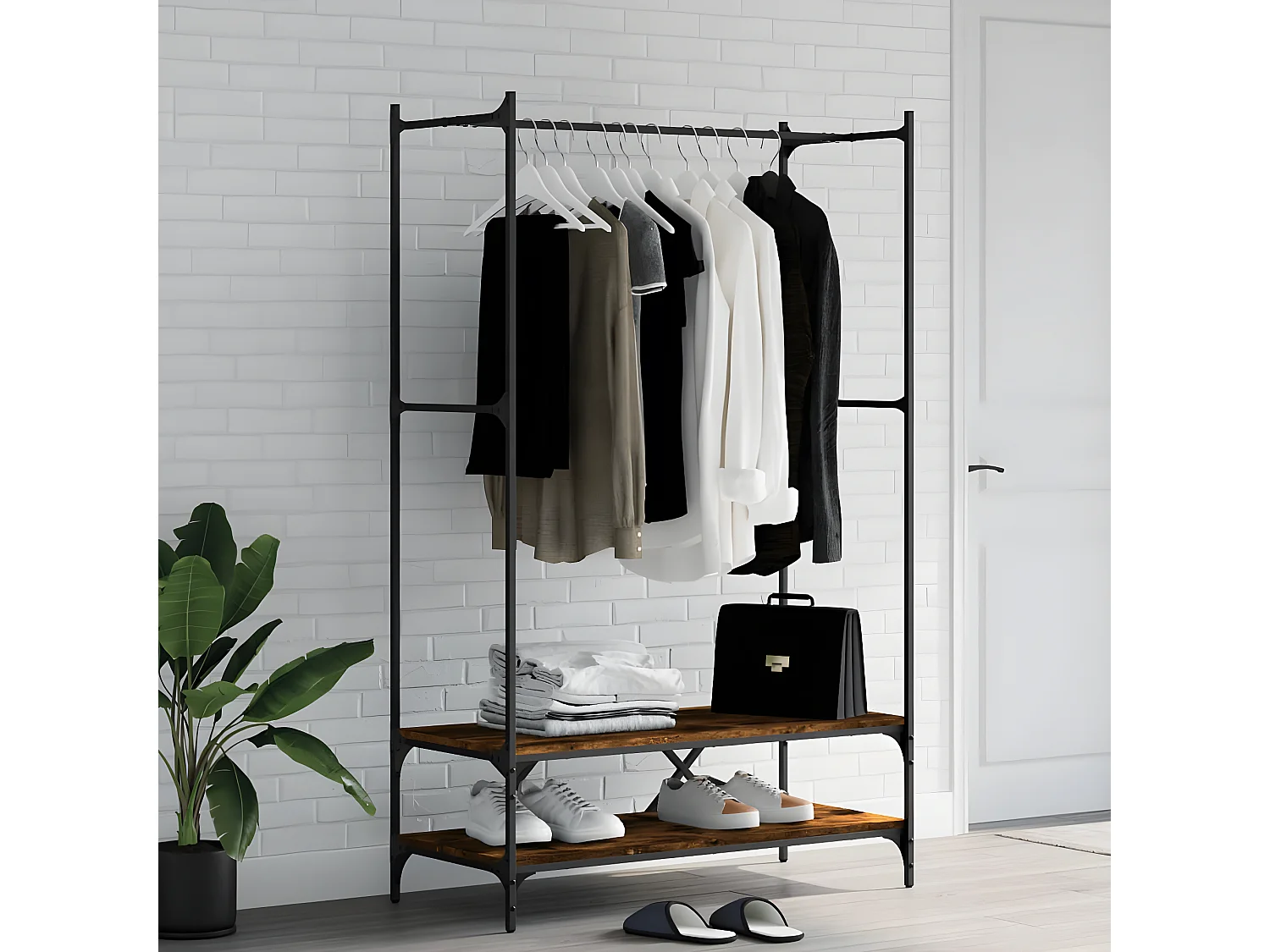 Porte-vêtements avec étagères chêne fumé bois d'ingénierie WVGQ3018