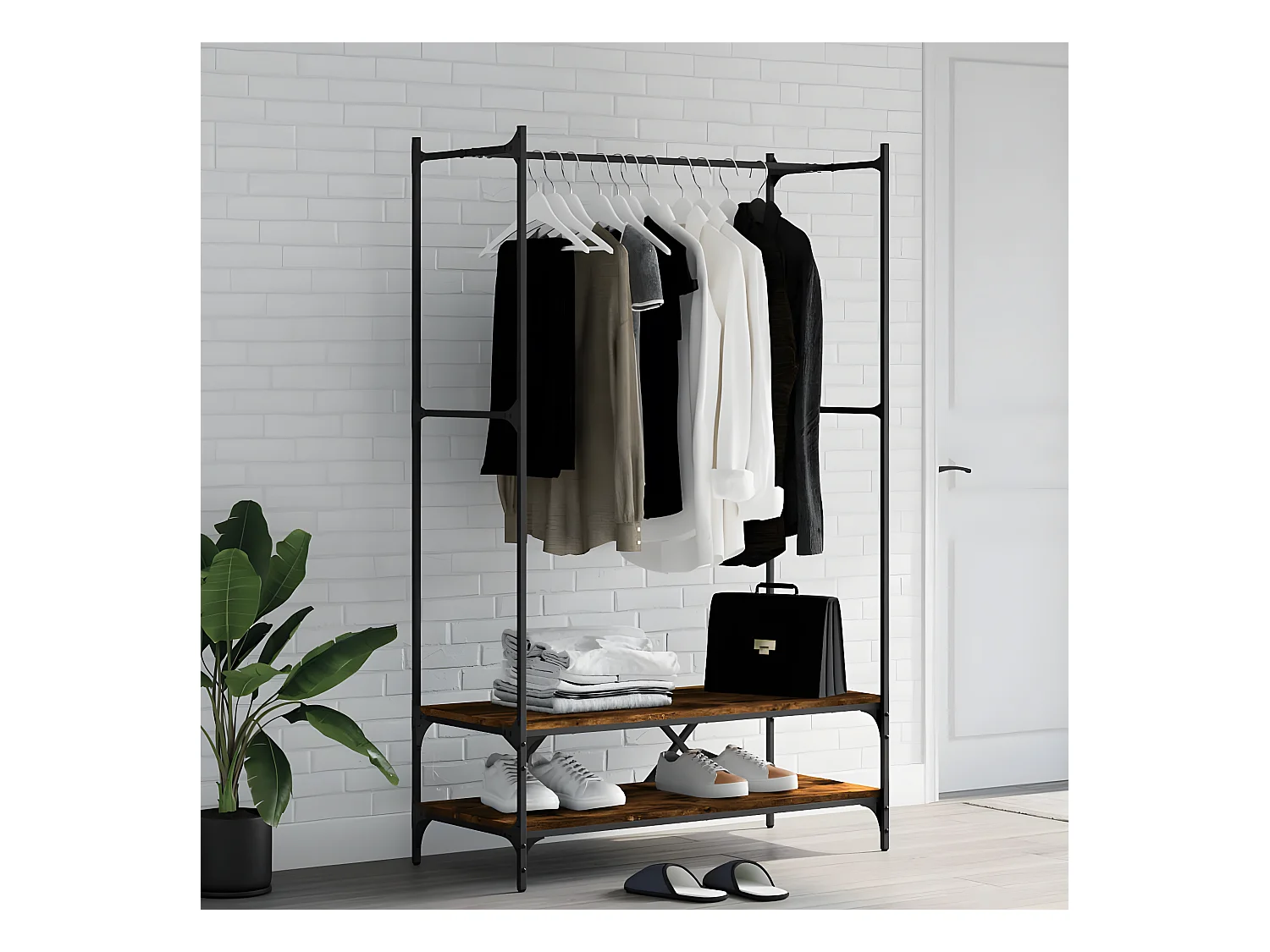 Porte-vêtements avec étagères chêne fumé bois d'ingénierie WVGQ3018