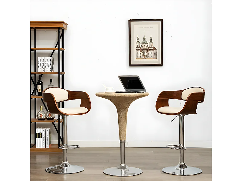 Juego de 2 Taburetes de cocina madera curvada cuero sintético crema ES38158