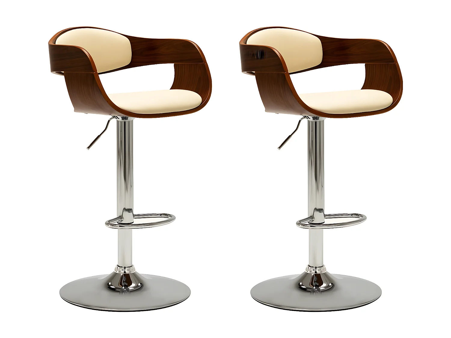 Tabourets de bar lot de 2 crème bois courbé et similicuir SEF49573