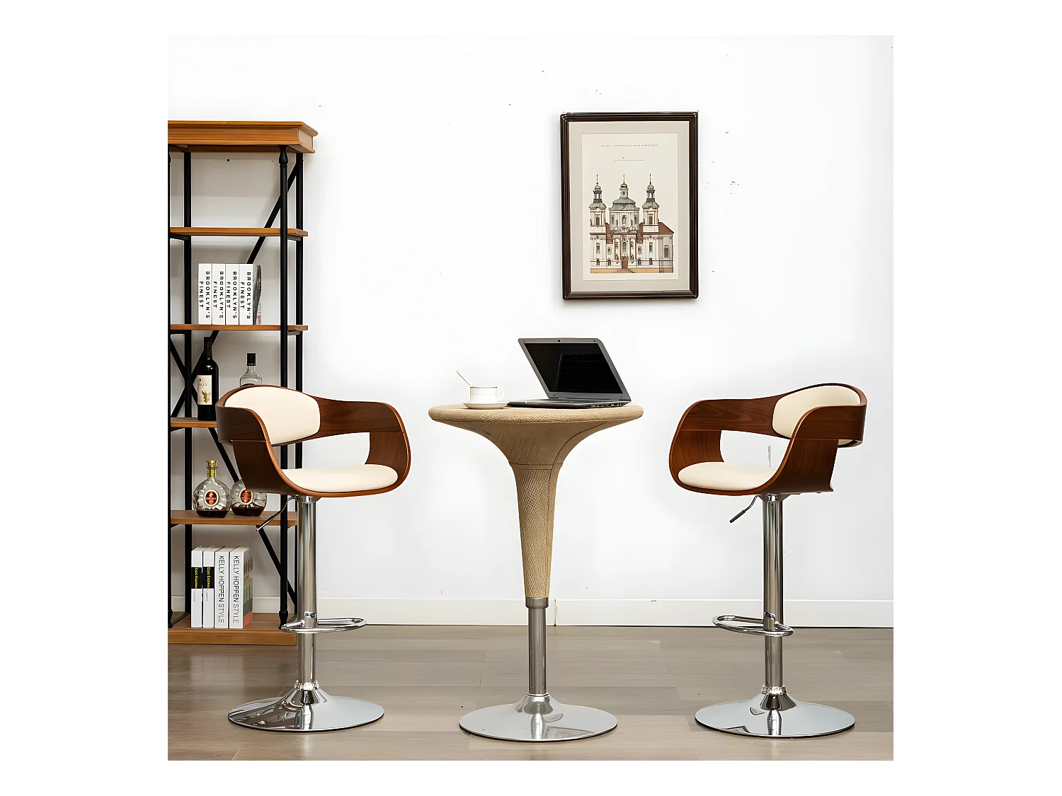 Tabourets de bar lot de 2 crème bois courbé et similicuir SEF49573