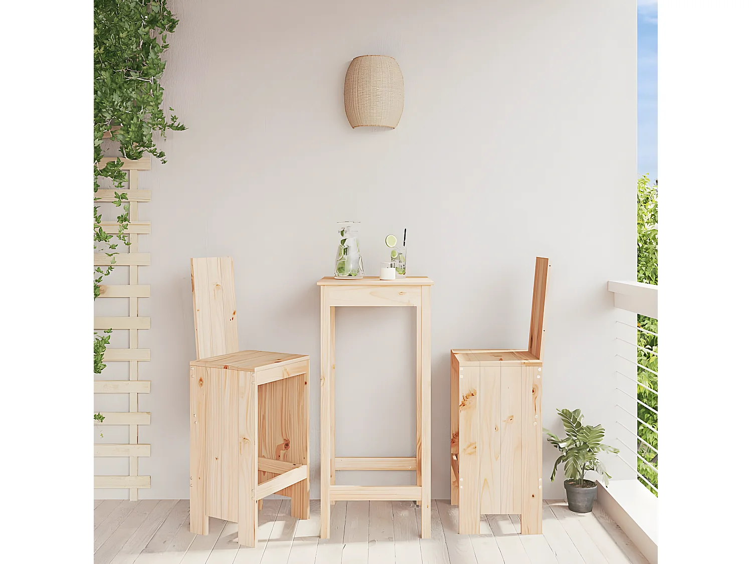 lot de 2 Tabourets de bar 40x42x120 cm bois massif de pin PSA3875