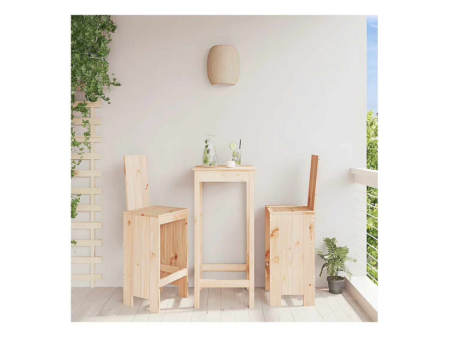 lot de 2 Tabourets de bar 40x42x120 cm bois massif de pin PSA3875