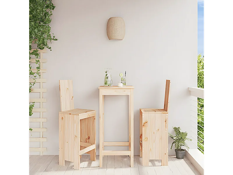 lot de 2 Tabourets de bar 40x42x120 cm bois massif de pin PSA3875